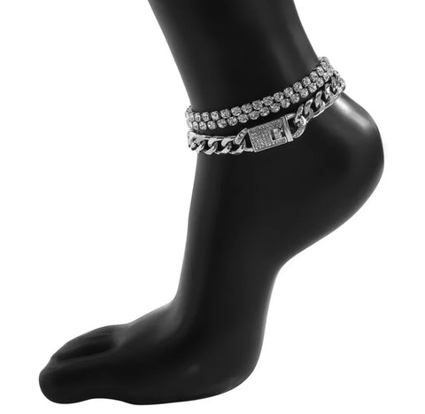 Diamond anklet (silver) set of 3